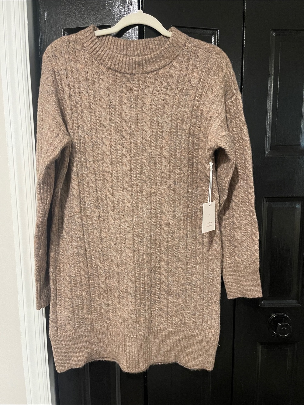LC Lauren Conrad Cable-Knit Sweater Dress in Taupe
